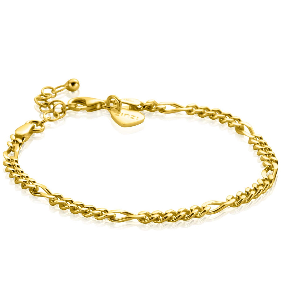 Vergulde armband met een gedraaid ontwerp en een hartbedel bij de sluiting, die de elegantie van de Zinzi Armband Gold Plated Zia2291 G van Zinzi weerspiegelt.